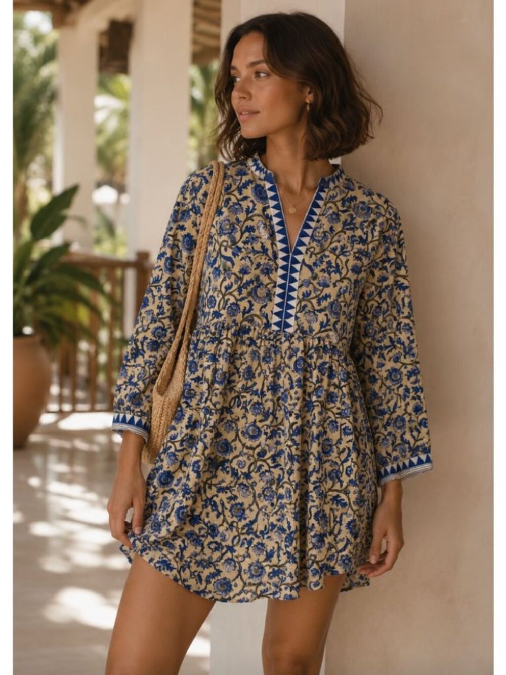 NWT Anna Cate Ambre Dress in Royal Vine Size S Resort Cottagecore Block Print